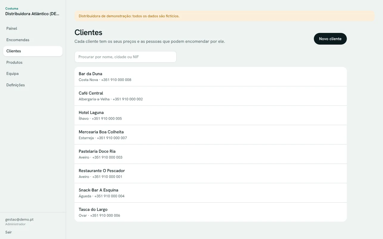 Lista de clientes do distribuidor